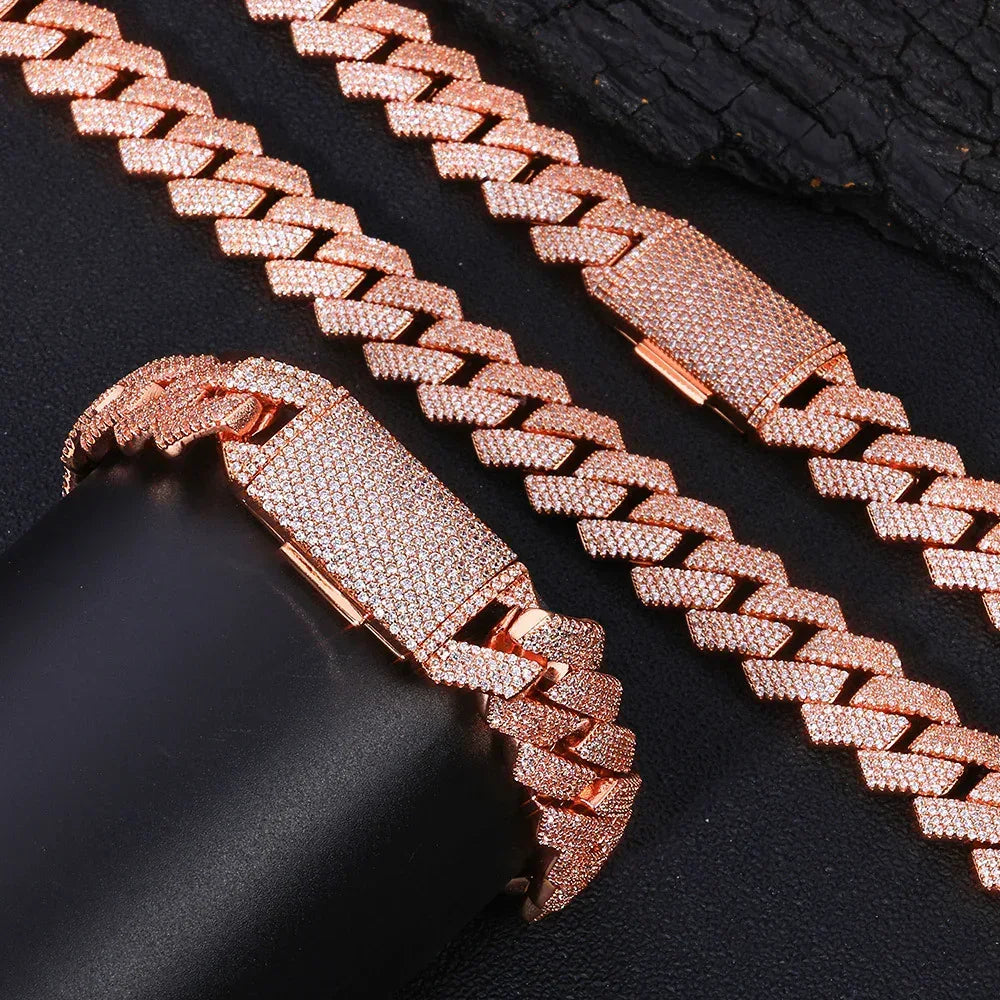 15mm Iced Out Cut Cuban Chain Necklace Quad Row Zircon - CaratixJewelry